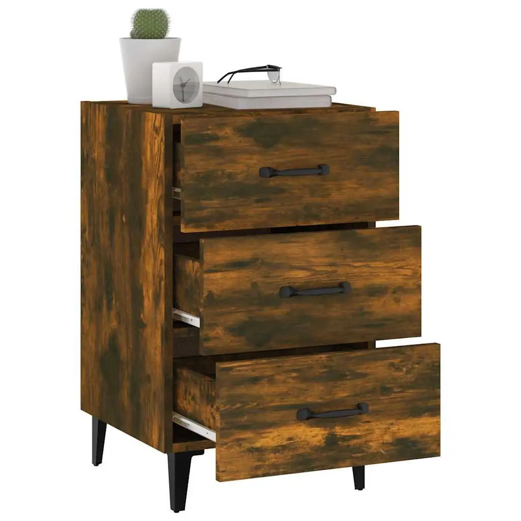 Bedside Cabinet Brown Engineered Wood 3 Drawers Nightstand Storage Table
