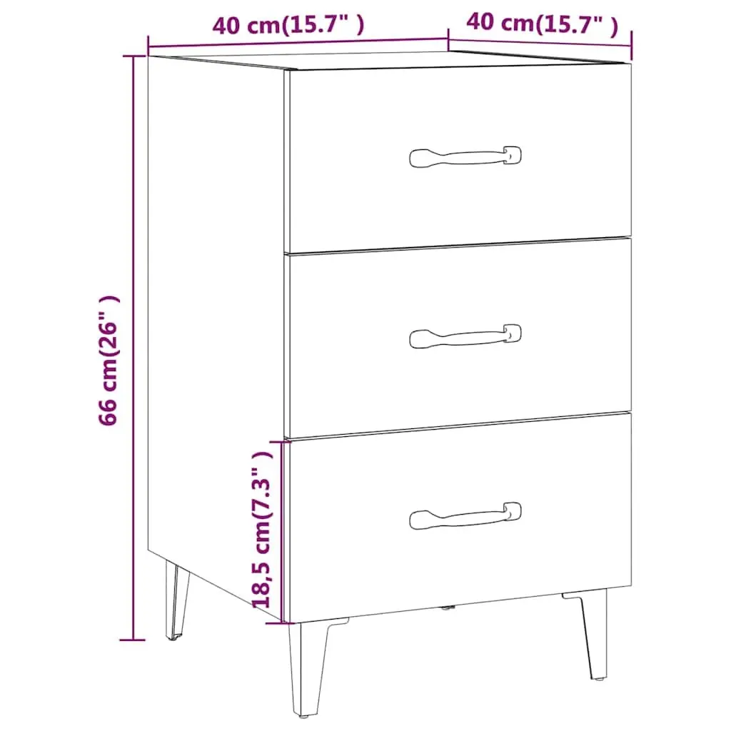 Bedside Cabinet Brown Engineered Wood 3 Drawers Nightstand Storage Table