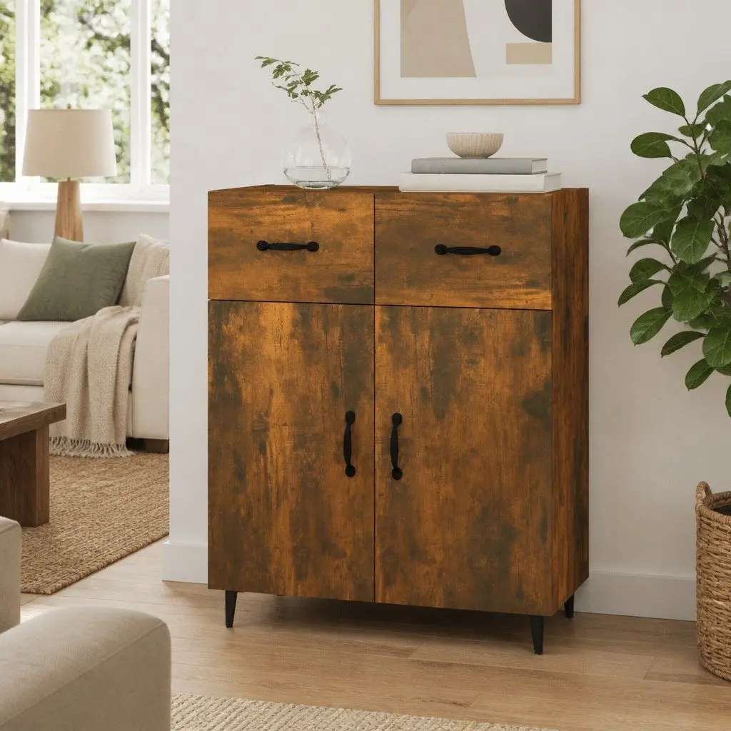 Sideboard with 2 Doors 2 Drawers Engineered Wood Brown 69.5 x 34 x 90 cm