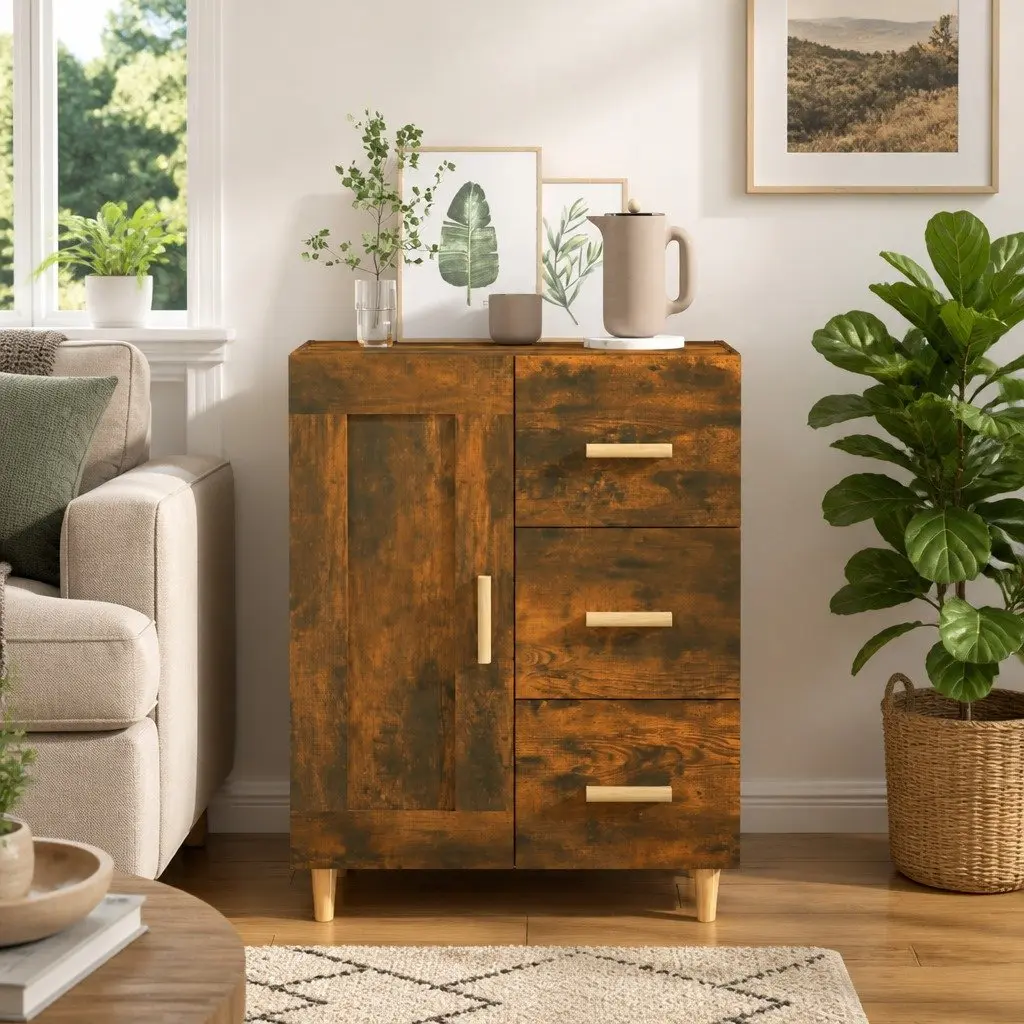 Sideboard Brown Engineered Wood Cabinet Storage Buffet Living Room Furniture 69.5W x 34D x 90H cm
