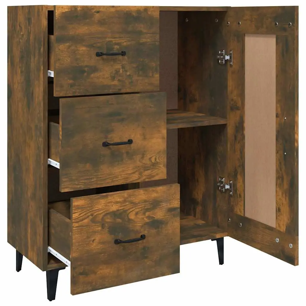 Engineered Wood Sideboard Storage Cabinet with Multiple Compartments Brown 69.5x34x90cm for Living Room