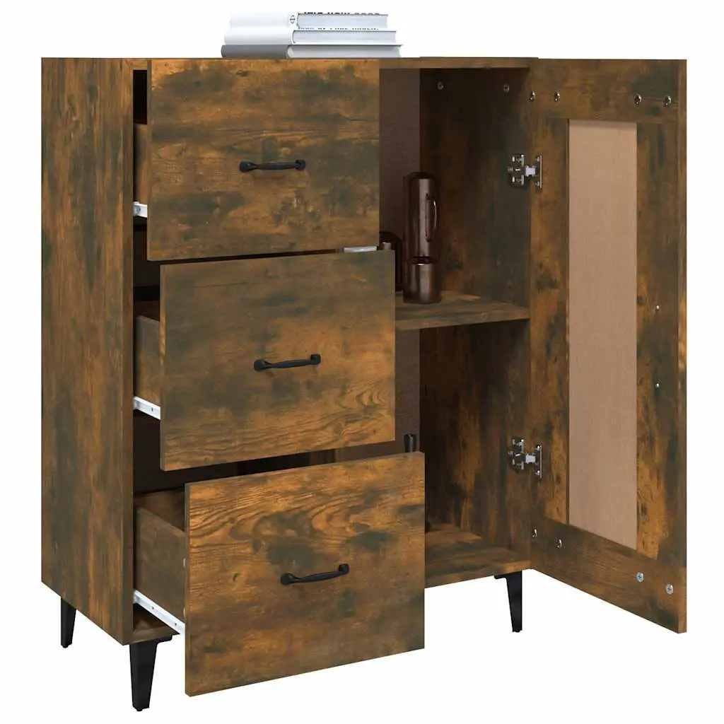 Engineered Wood Sideboard Storage Cabinet with Multiple Compartments Brown 69.5x34x90cm for Living Room