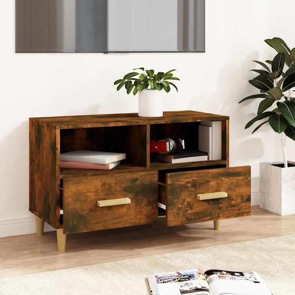 TV Cabinet Engineered Wood with Drawers Compartments Smoked Oak 80x36x50cm