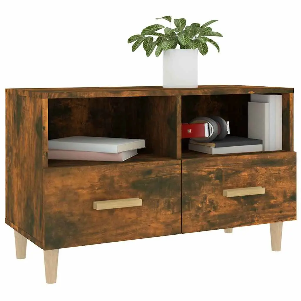TV Cabinet Engineered Wood with Drawers Compartments Smoked Oak 80x36x50cm