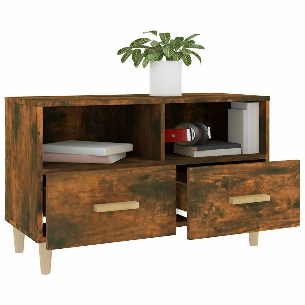 TV Cabinet Engineered Wood with Drawers Compartments Smoked Oak 80x36x50cm