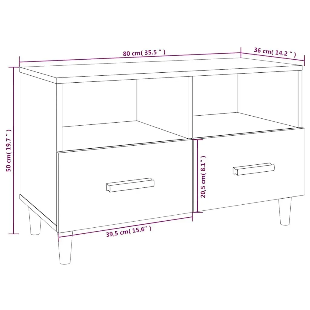 TV Cabinet Engineered Wood with Drawers Compartments Smoked Oak 80x36x50cm