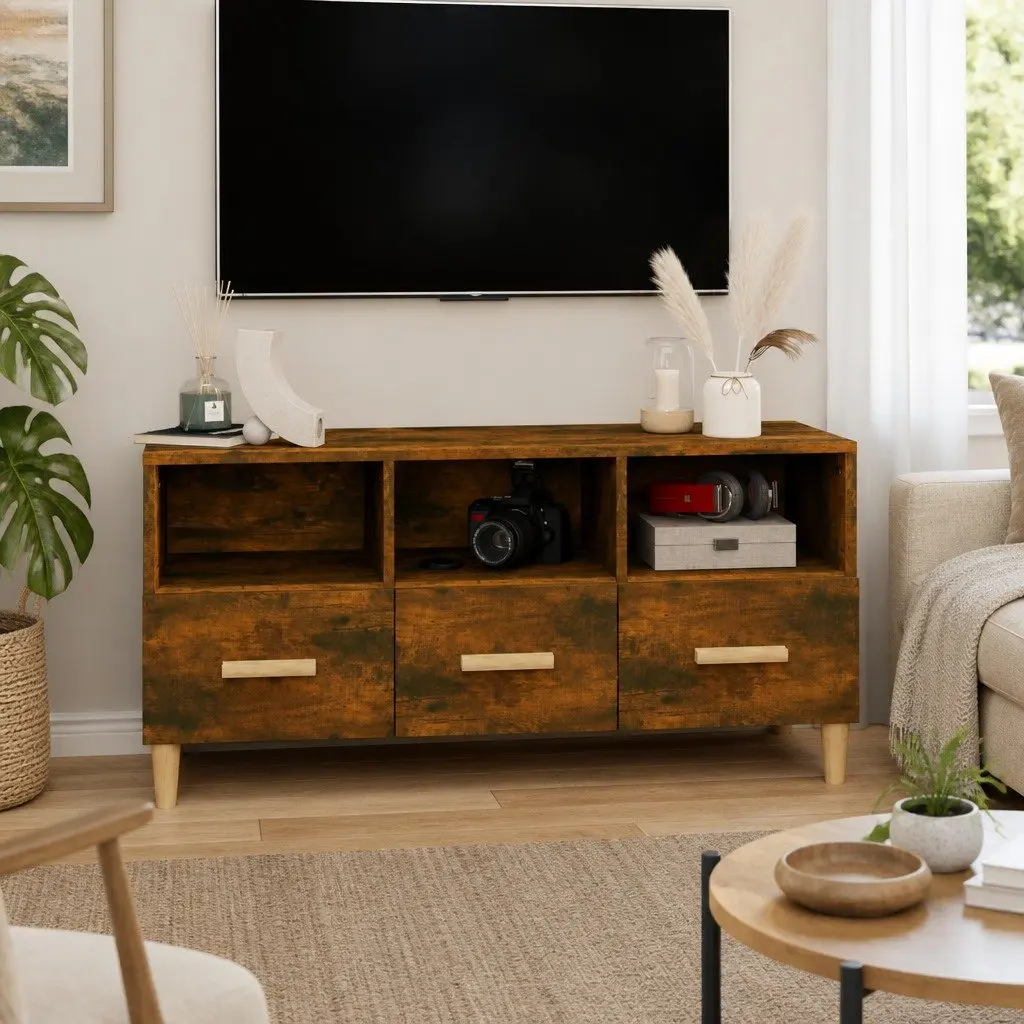 TV Cabinet Brown Engineered Wood Storage Unit 102x36x50 cm