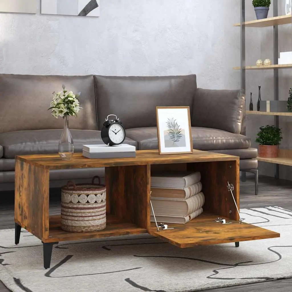 Coffee Table Modern Storage Accent Furniture Smoked Oak Engineered Wood Design
