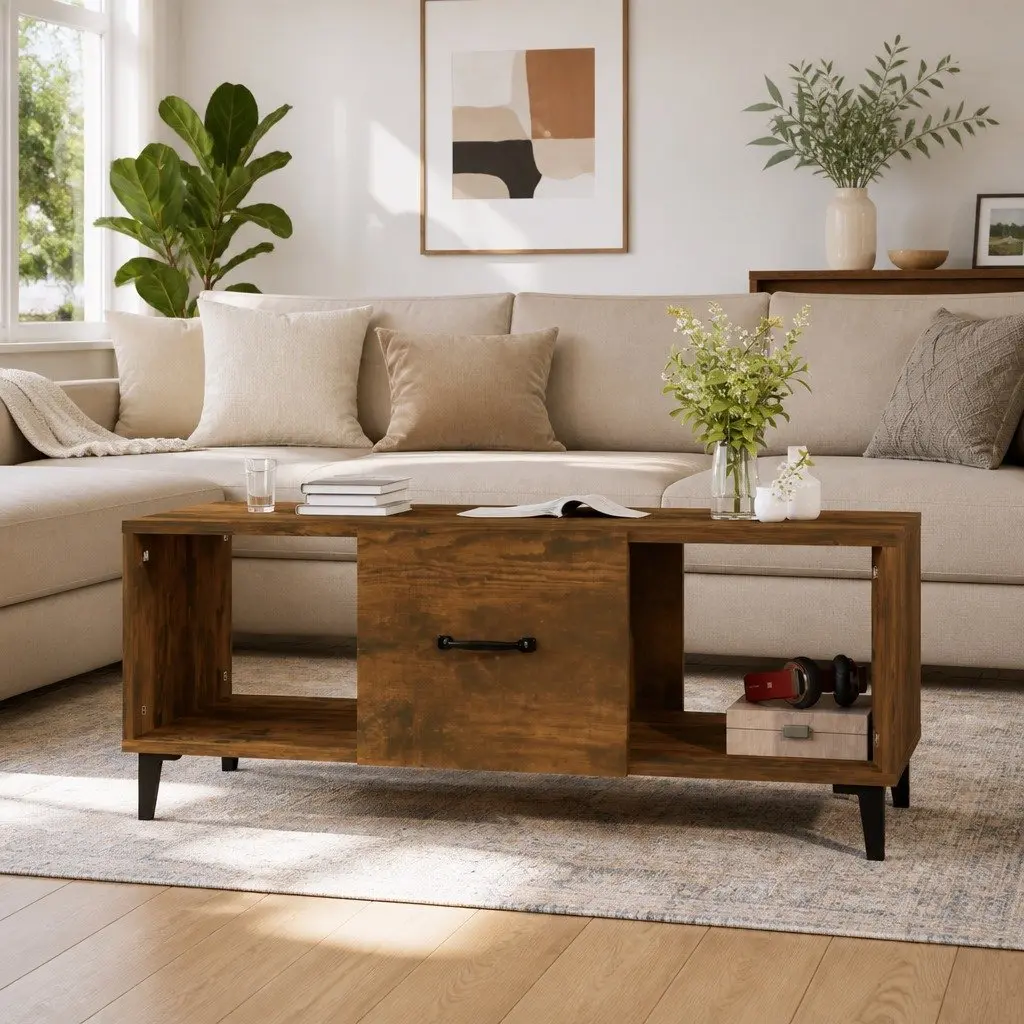 Coffee Table with Storage Compartments Brown Engineered Wood 102L x 50W x 40H cm