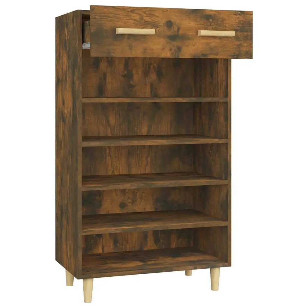 Shoe Cabinet Brown Storage Organiser 5 Compartments Drawer Engineered Wood