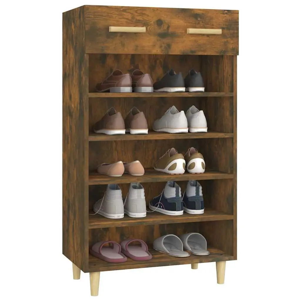 Shoe Cabinet Brown Storage Organiser 5 Compartments Drawer Engineered Wood