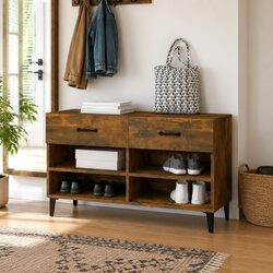 Shoe Cabinet Brown 102x35x55 cm Storage Organiser 2 Drawers 4 Compartments