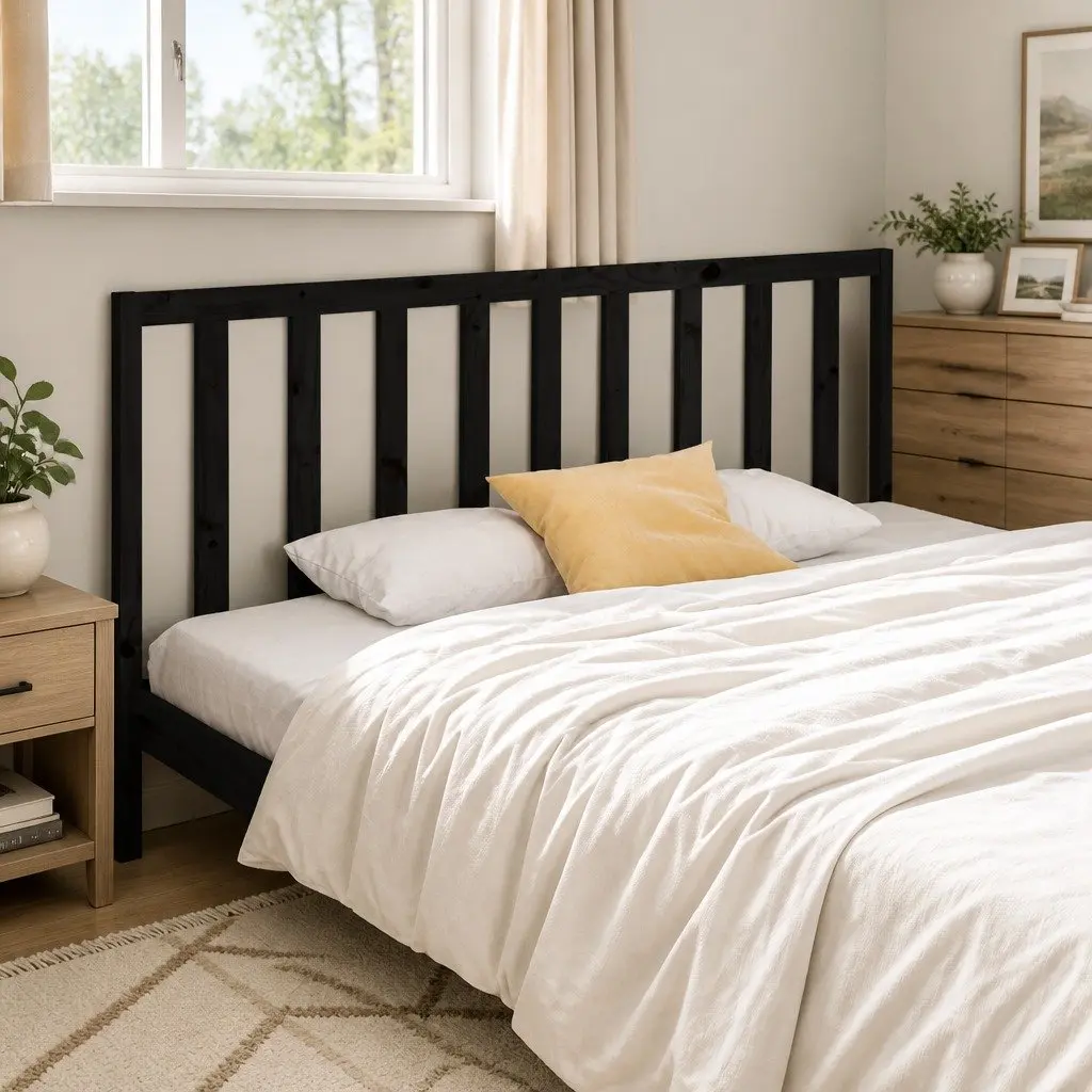 Solid Wood Pine Bed Headboard Black 186cm Rustic Bedroom Furniture Decor