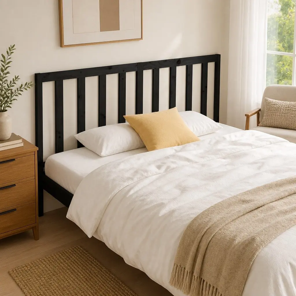 Solid Pine Wood Bed Headboard Black 186cm Back Support
