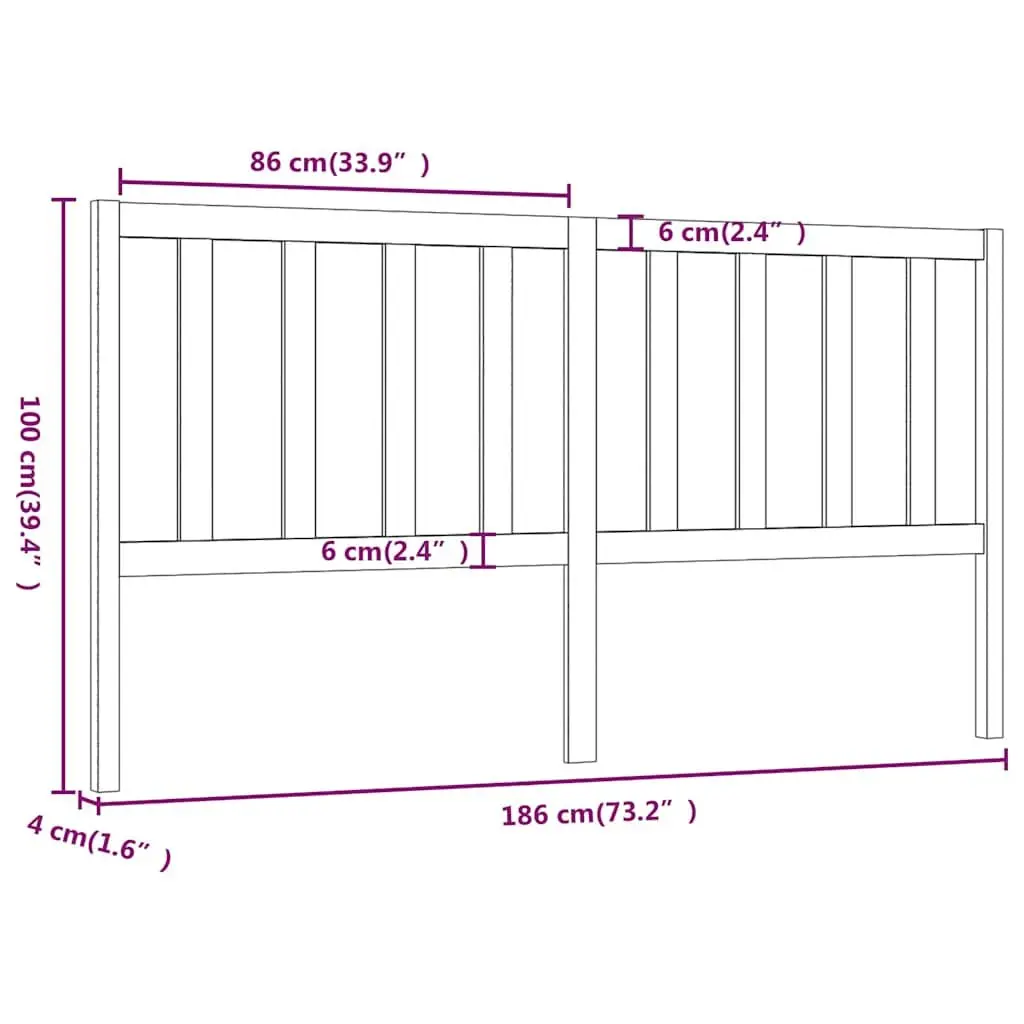 Solid Pine Wood Bed Headboard Black 186cm Back Support