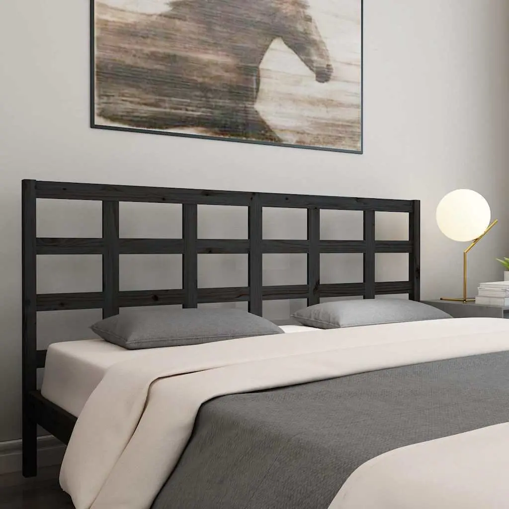 Bed Headboard Black Solid Pine Wood 185.5 cm