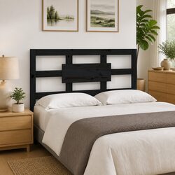 Solid Pine Wood Bed Headboard 95.5cm Black Rustic Wooden Bedroom Furniture