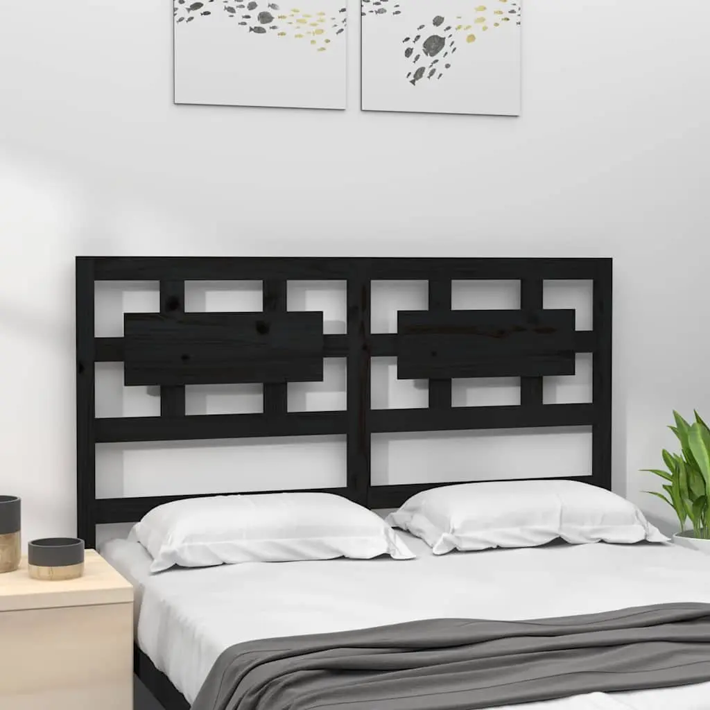 Bed Headboard Black 185.5 cm Solid Wood Pine Wooden Bedroom Furniture Support