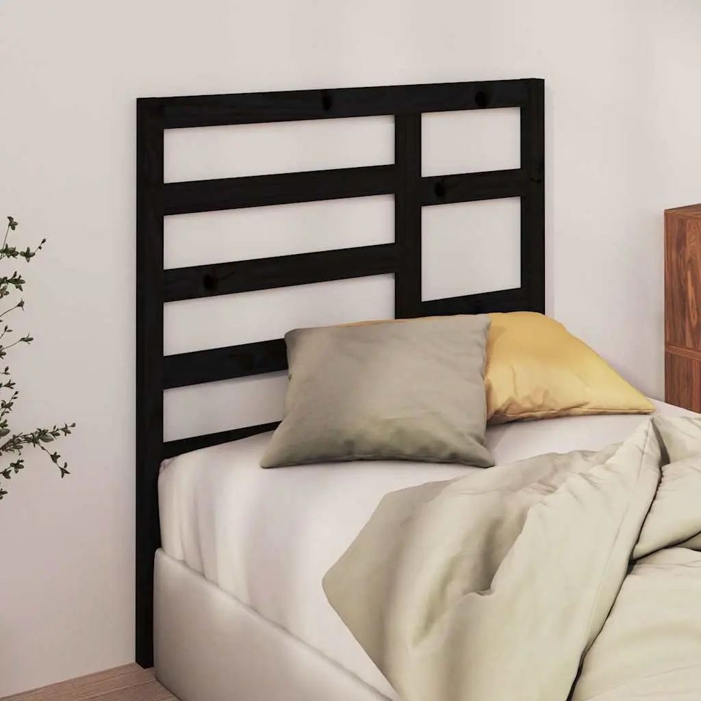 Wooden Bed Headboard Black Solid Pine Wood 96cm