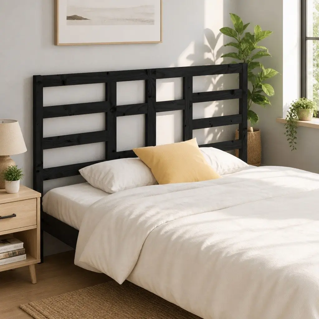 Black Solid Wood Bed Headboard