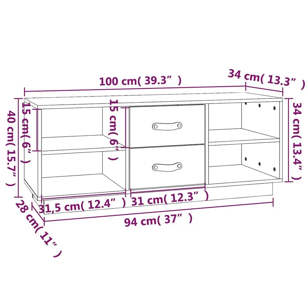 TV Cabinet 100x34x40 cm Solid Pine Wood Media Unit Living Room Storage
