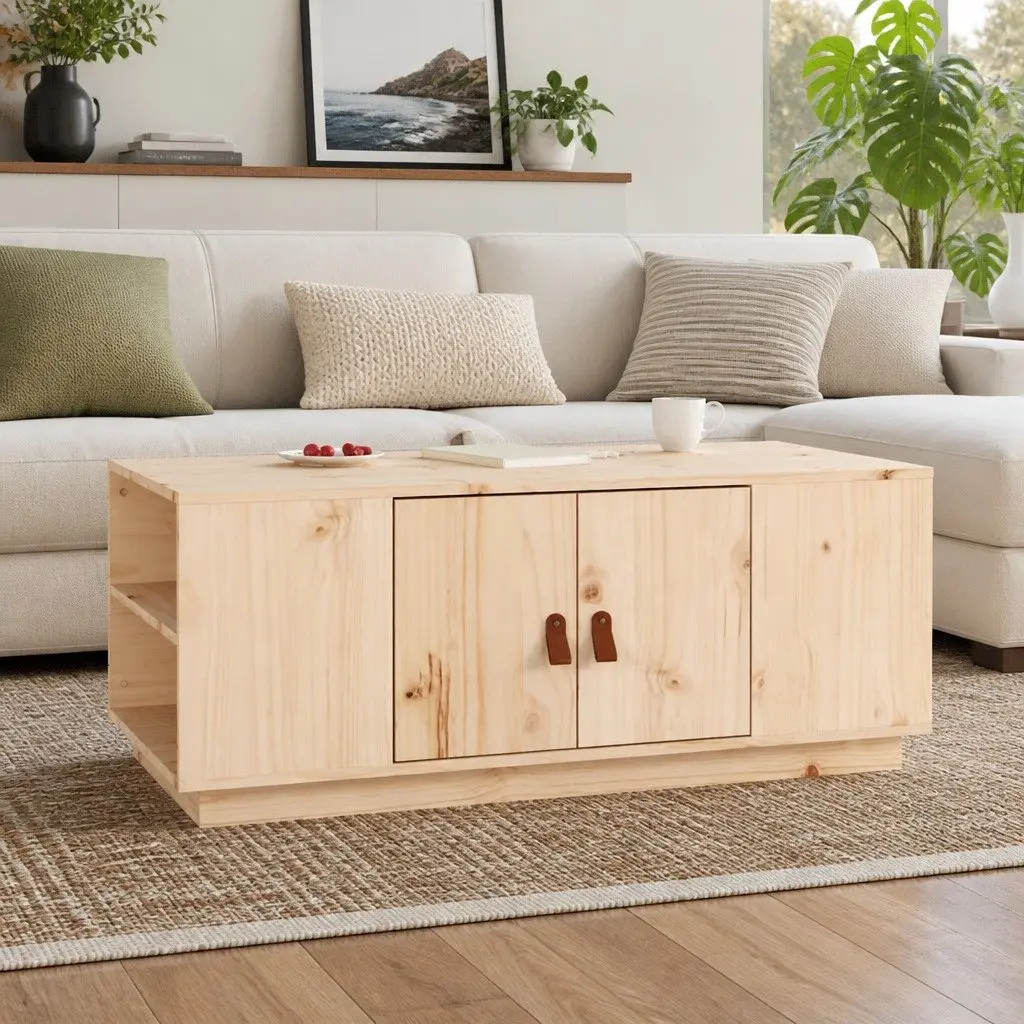 Coffee Table 100x50x41 cm Brown Solid Pine Wood Storage Compartment Shelves
