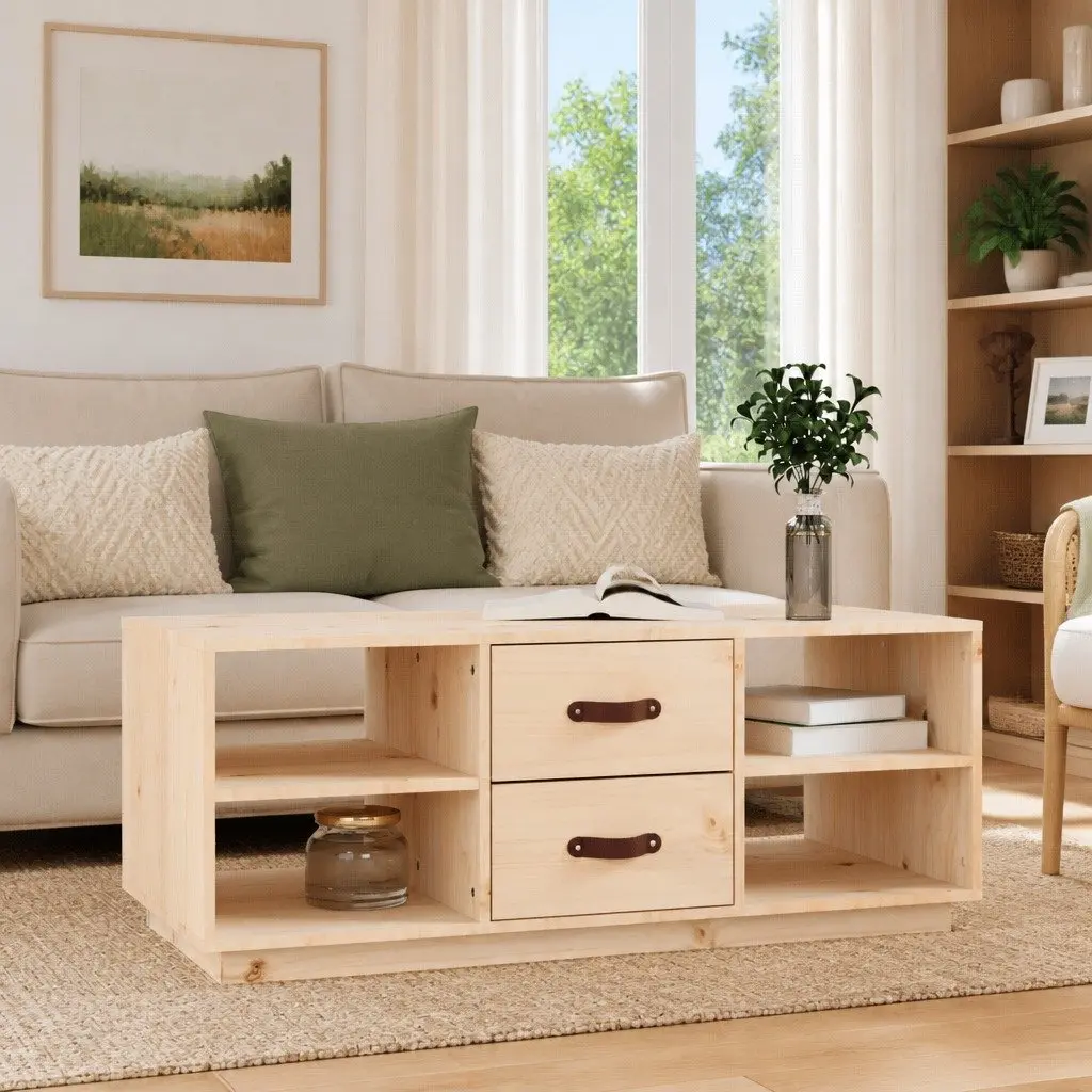 Solid Pine Wood Coffee Table with Shelves and Drawers Brown 100x50x41 cm