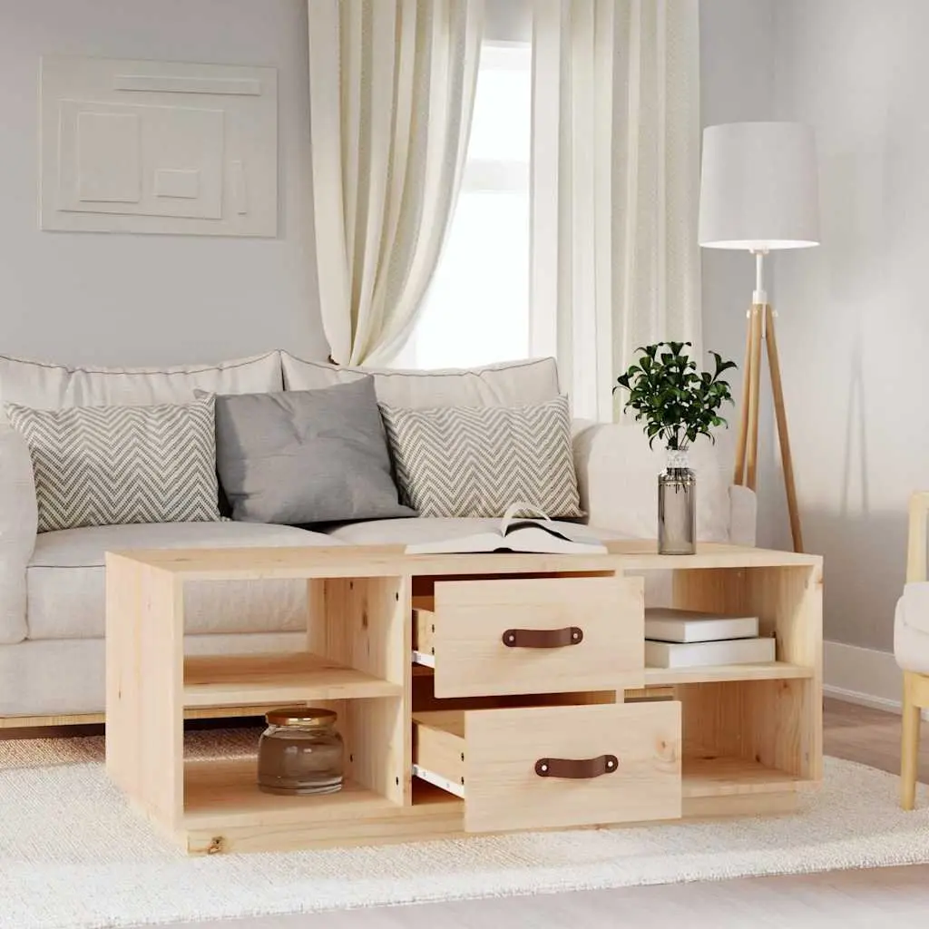 Solid Pine Wood Coffee Table with Shelves and Drawers Brown 100x50x41 cm