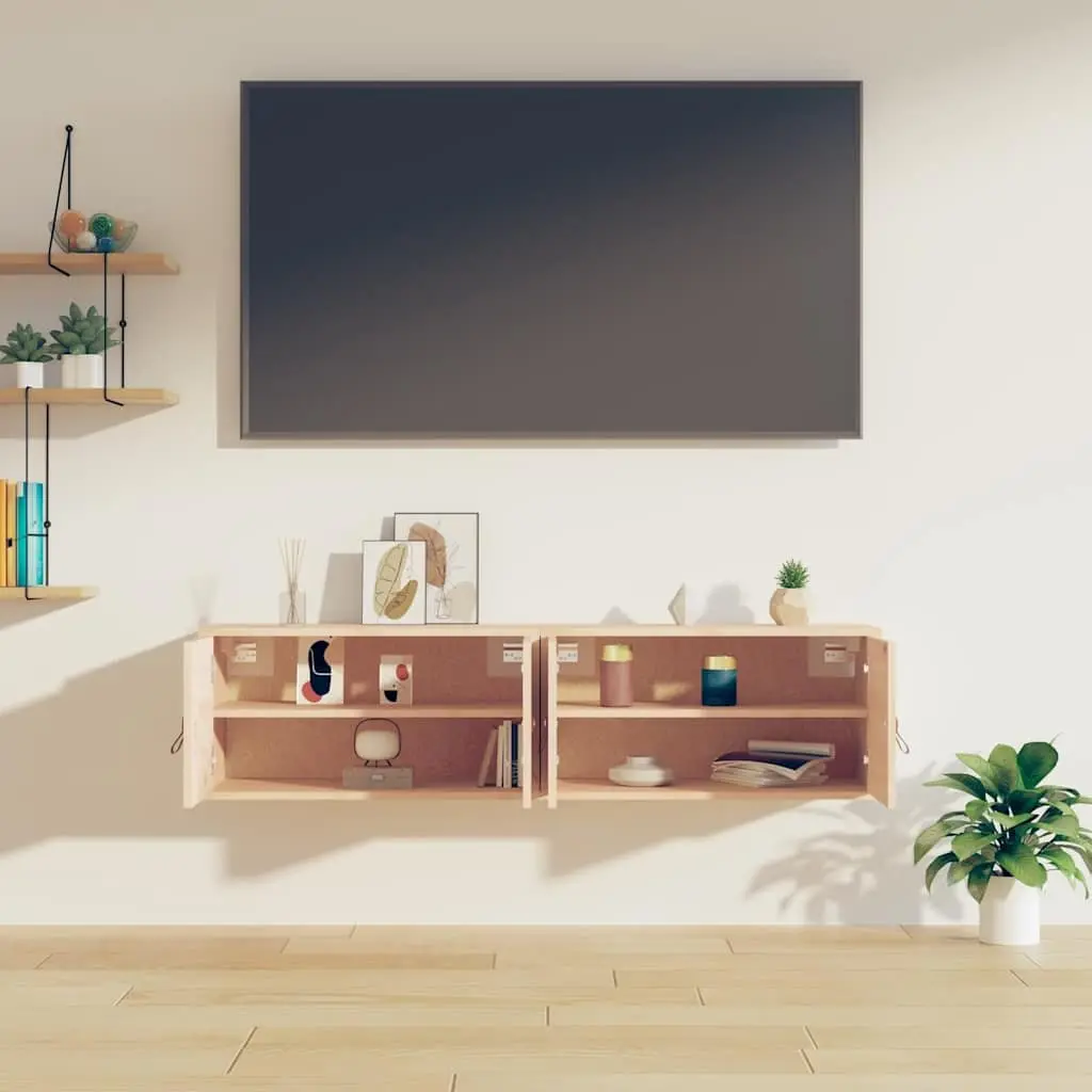 Wall Cabinets 2 pcs 60x30x30 cm Solid Pine Wood Storage Shelves Brown