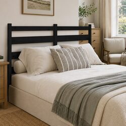 Wooden Bed Headboard 141cm Black Slatted Pine Modern Bedroom Furniture Support
