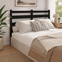 Your Ideal Black Slatted Bed Headboard, 156cm Pine Wood