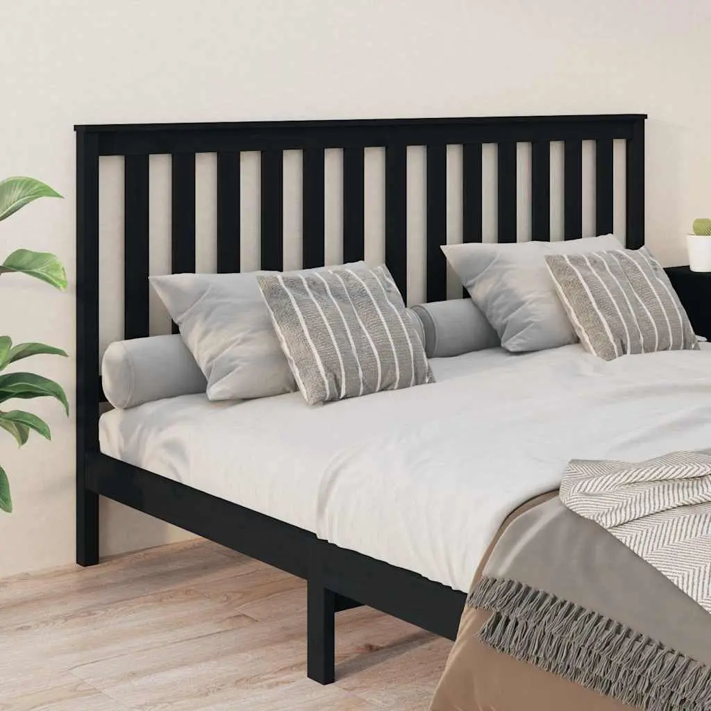 Bed Headboard 186cm Black Solid Pine Wood Slatted Modern Bedroom Furniture