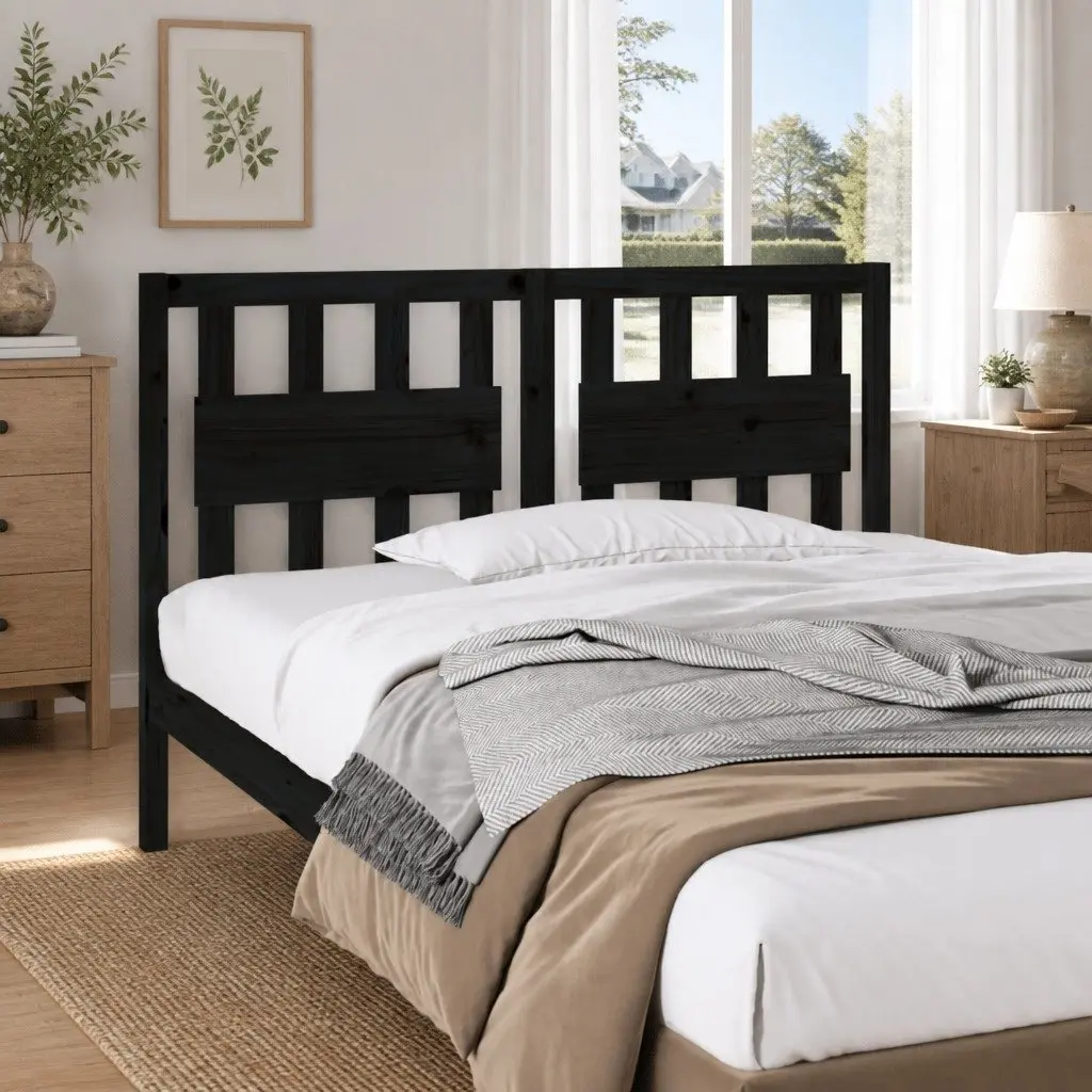 Bed Headboard Black 140.5 cm Solid Wood Pine Bedroom Furniture Rustic Design
