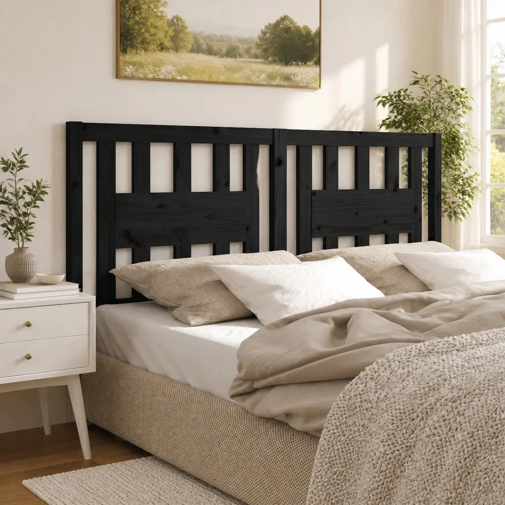 Wooden Bed Headboard 141 cm Black Solid Pine Wood Bedroom Furniture