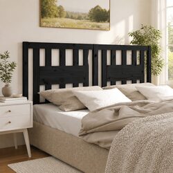 Friendly Black Solid Pine Wood Headboard 141 cm