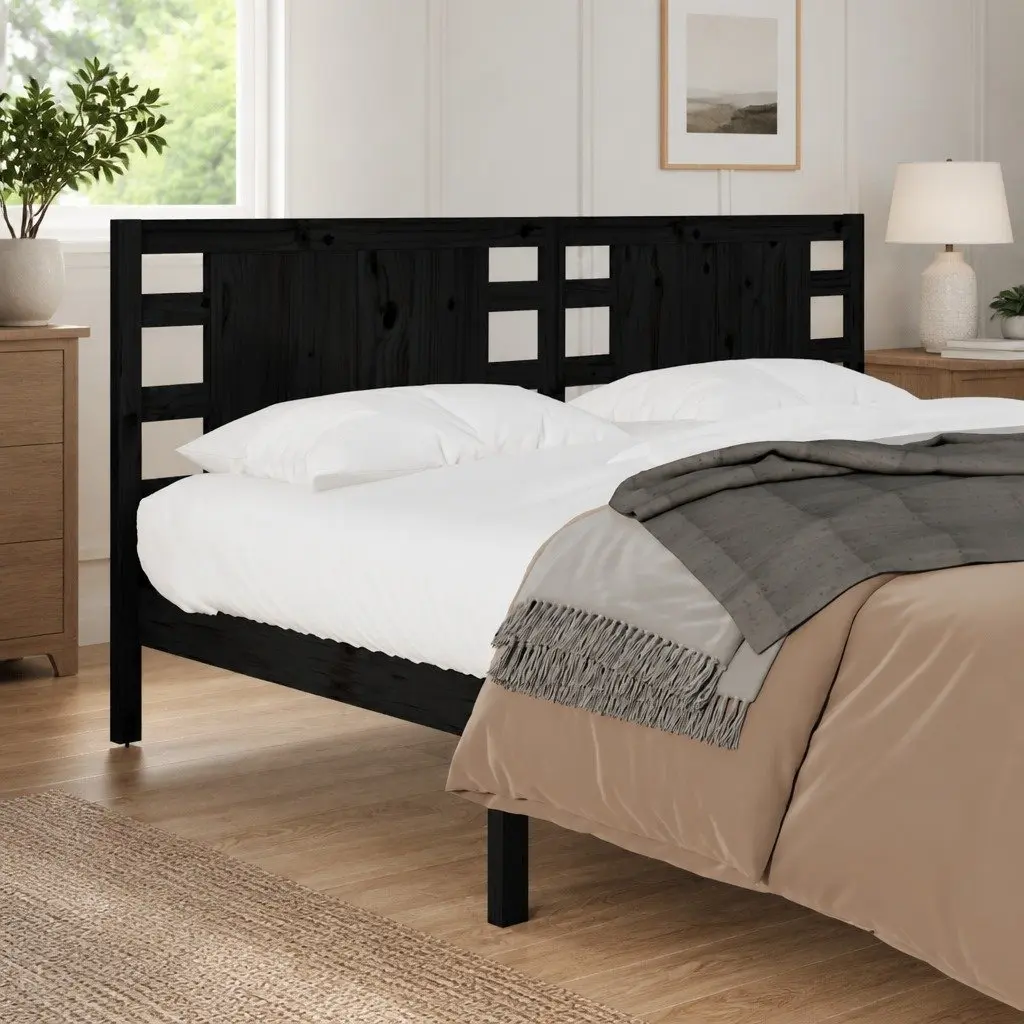 Headboard Black Solid Wood Pine 141 cm Bed Frame Bedroom Furniture