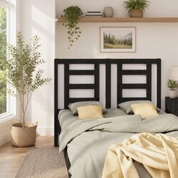 Bed Headboard Black 141 cm Solid Wood Pine Slatted Design Bedroom Furniture