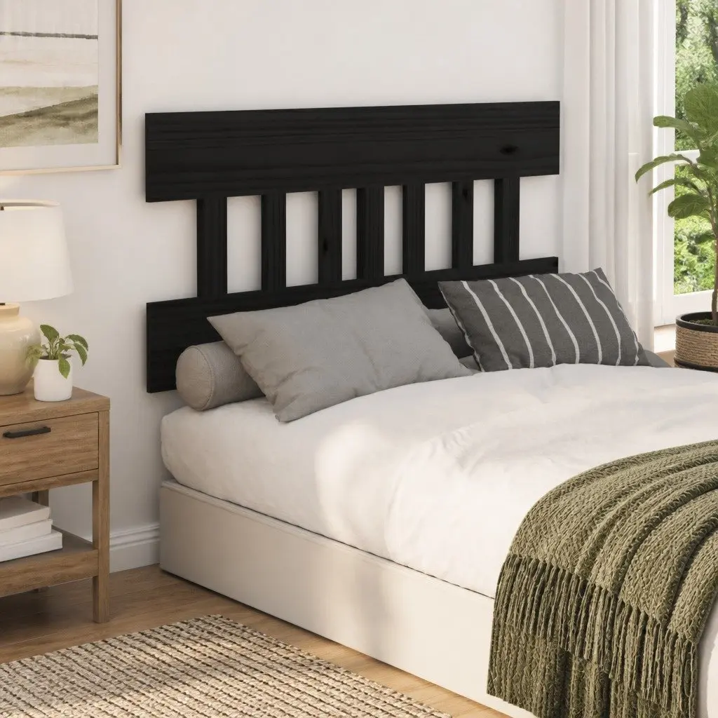 Bed Headboard 153.5 cm Black Solid Pine Wood Bedroom Furniture Wall Mount