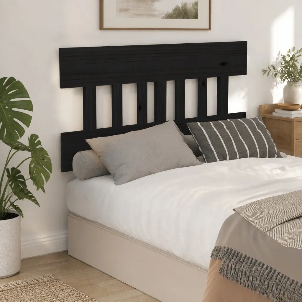 Black Bed Headboard, 183.5 cm Solid Pine