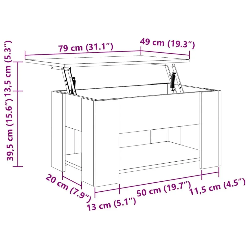 Coffee Table Lift Top Brown Engineered Wood Storage 79 x 49 x 41 cm