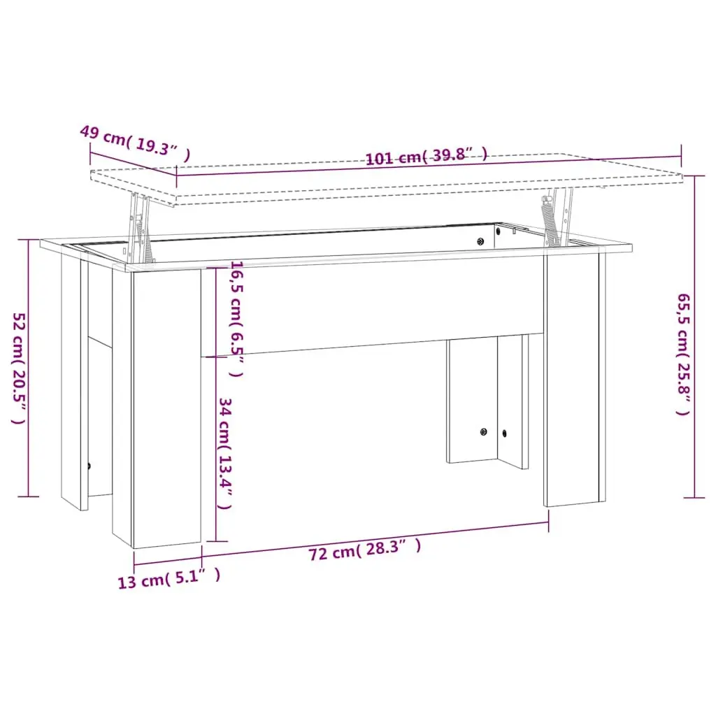Lift Top Coffee Table Brown Engineered Wood 101 x 49 x 52 cm