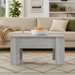 Coffee Table Lift-Top Grey Sonoma Storage Hidden Compartment Work Desk Furniture