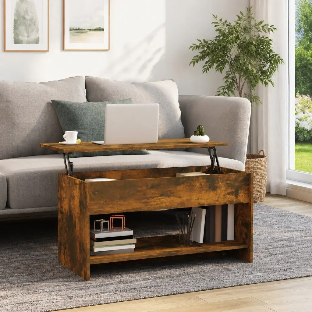 Lift-Top Coffee Table with Hidden Storage Brown Engineered Wood 102x50x52.5cm
