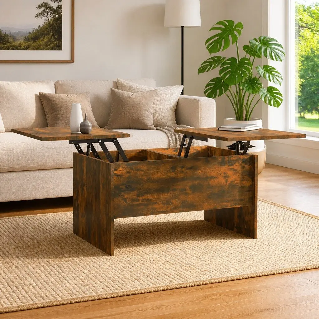 Lift-Top Coffee Table with Storage Compartments Engineered Wood Brown 80cm Length 50cm Width 42.5cm Height