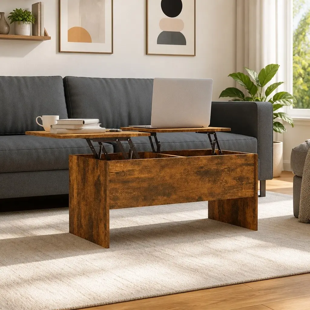Coffee Table Lift-Top Storage Compartments Modern Brown 102 x 50.5 x 46.5 cm