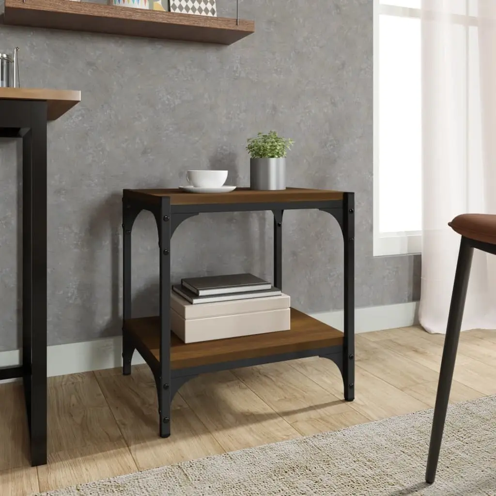 Industrial TV Stand Brown Oak Engineered Wood Steel Frame Storage 40x33x41cm