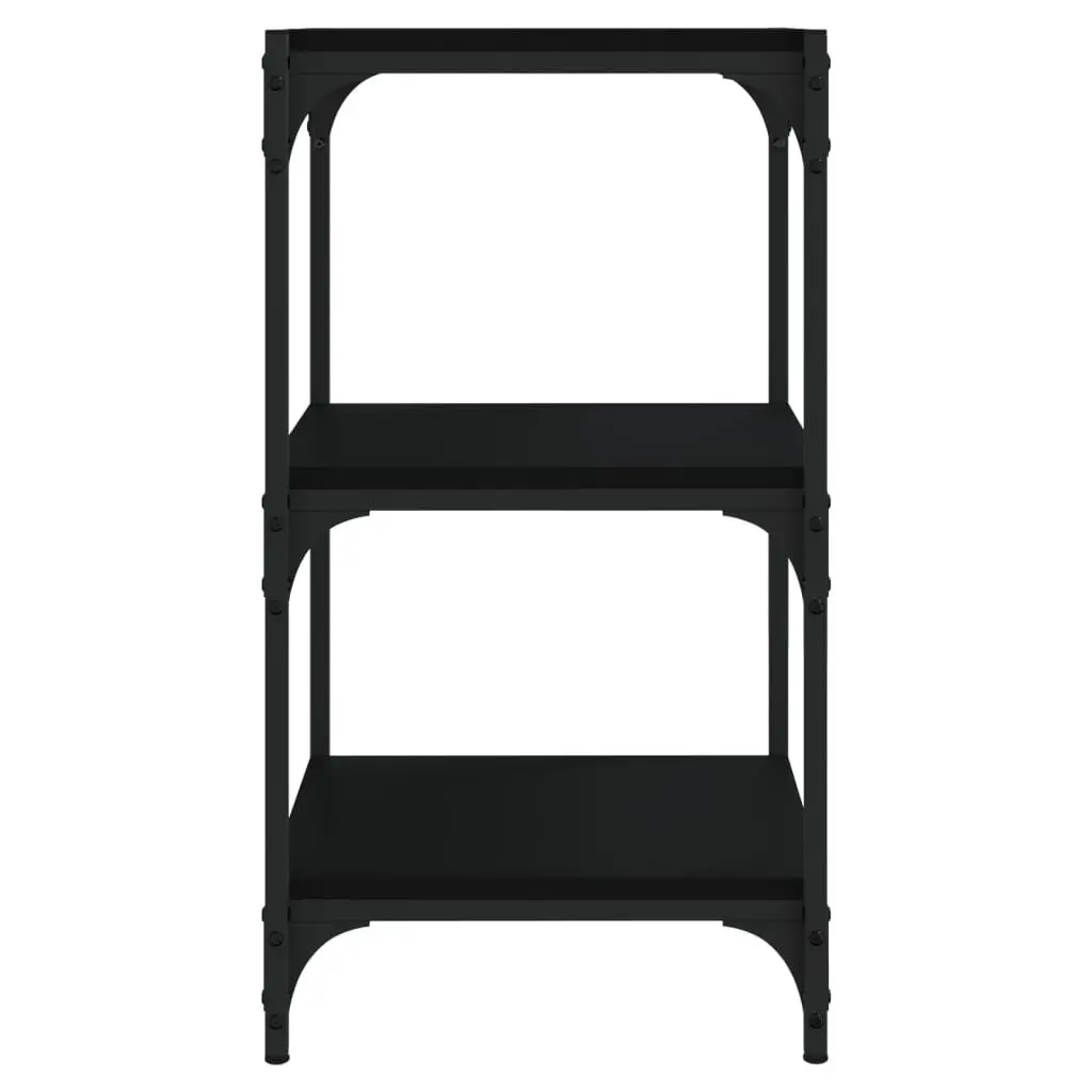 Book Cabinet Black Storage Shelf 3-Tier Engineered Wood Steel Frame Display Unit