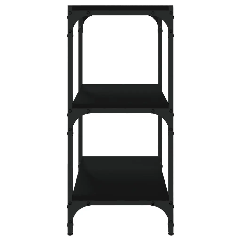Book Cabinet Black Storage Shelf 3-Tier Engineered Wood Steel Frame Display Unit