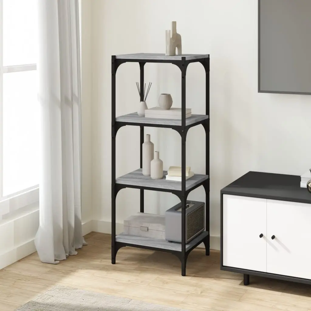 Book Cabinet Grey Industrial Style 4 Shelf Engineered Wood Steel Frame