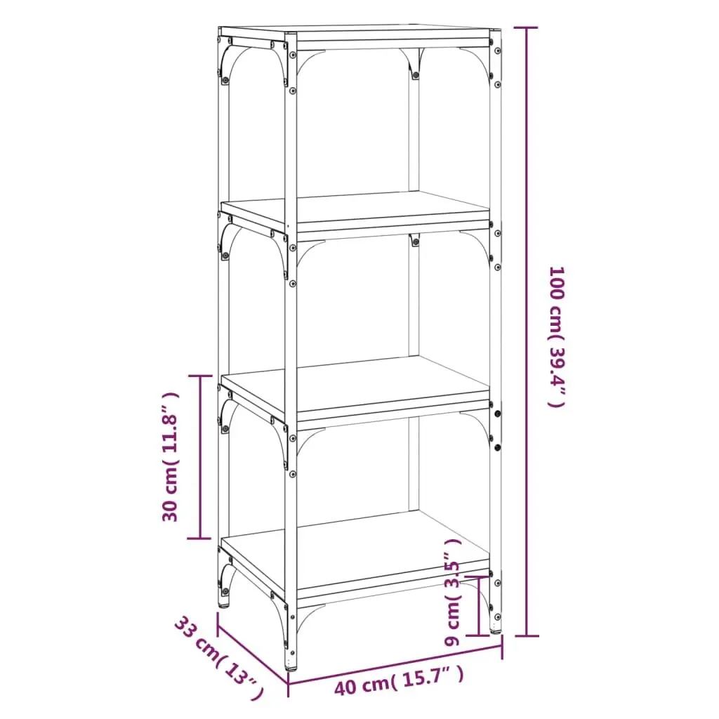 Book Cabinet Grey Industrial Style 4 Shelf Engineered Wood Steel Frame